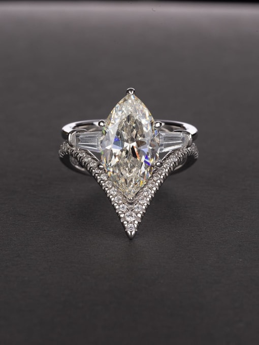 White G [R 0304] 925 Sterling Silver High Carbon Diamond Geometric Luxury Ring